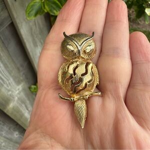 Gold-tone Owl Brooch Figural Pin Forest Witch Fairycore Woodland Muse Vintage